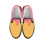 Pink Ice Cream Melted Print Black Slip On Shoes