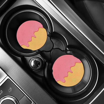 Pink Ice Cream Melted Print Car Coasters