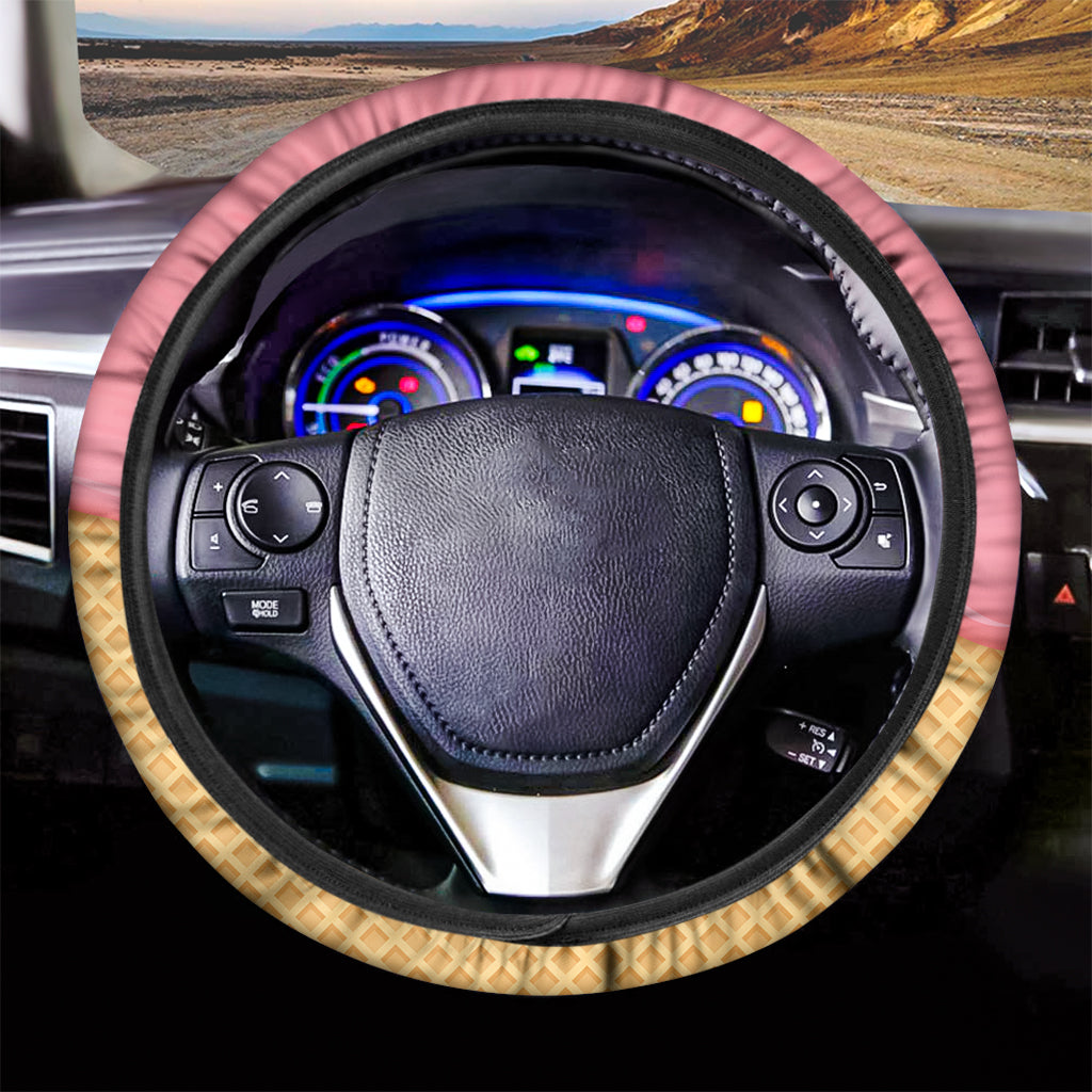 Pink Ice Cream Melted Print Car Steering Wheel Cover