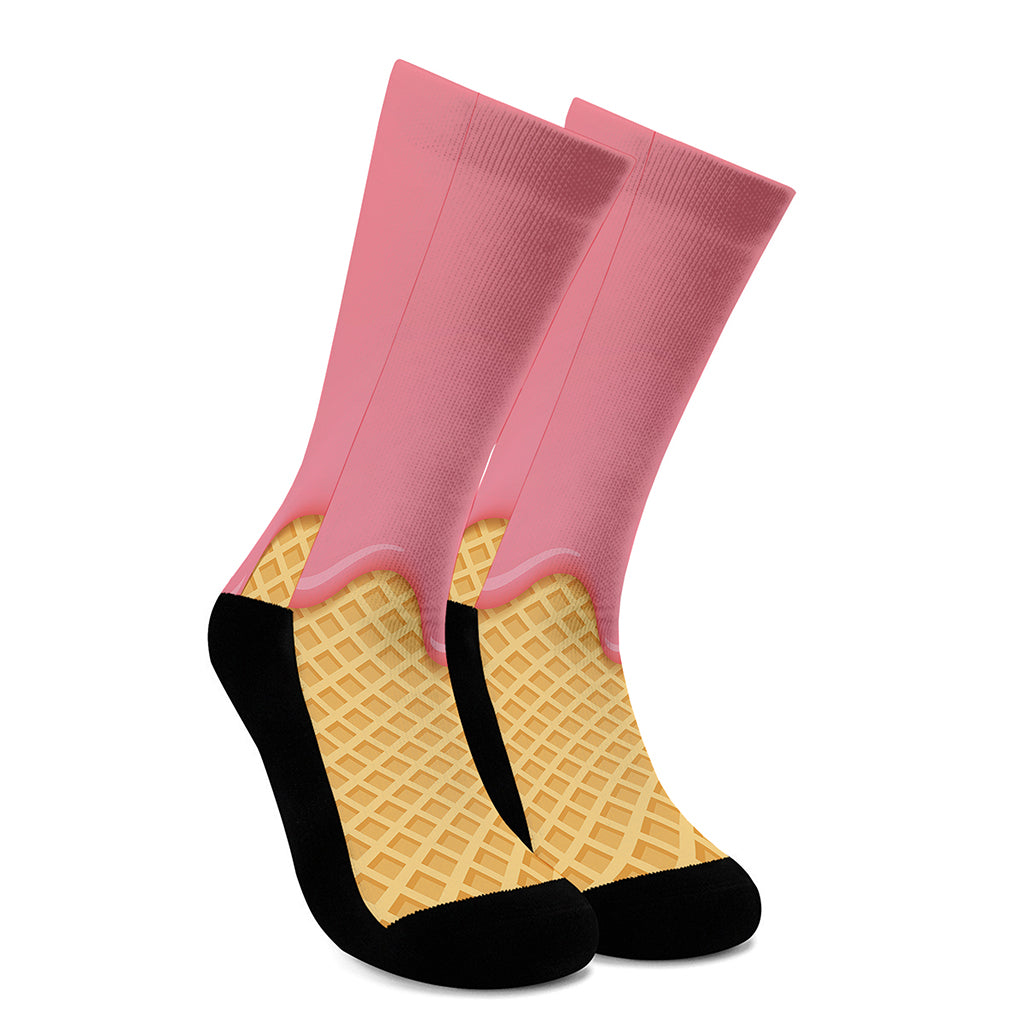 Pink Ice Cream Melted Print Crew Socks