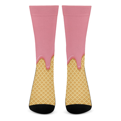 Pink Ice Cream Melted Print Crew Socks
