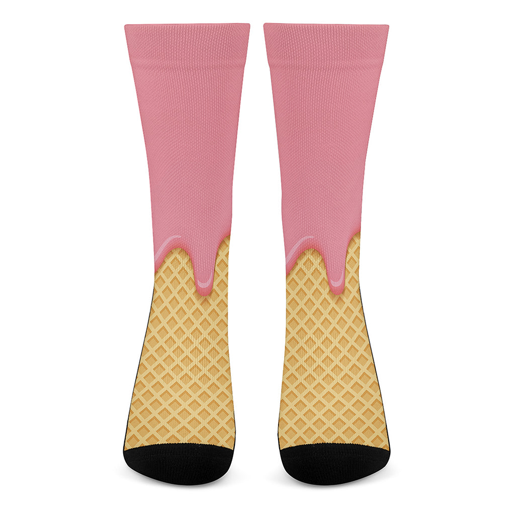 Pink Ice Cream Melted Print Crew Socks