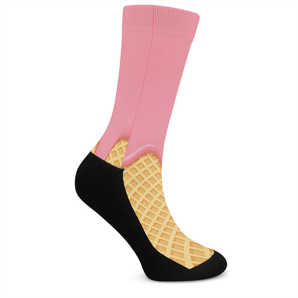 Pink Ice Cream Melted Print Crew Socks