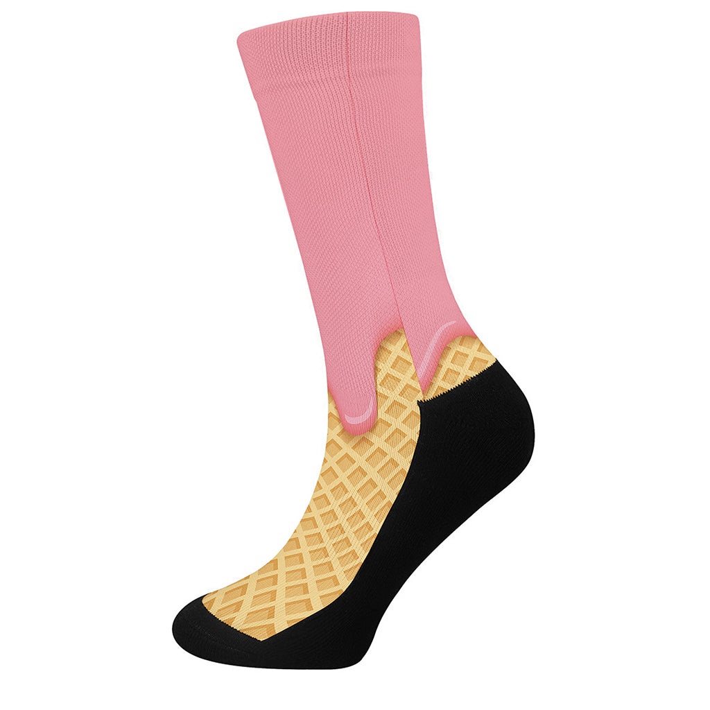 Pink Ice Cream Melted Print Crew Socks