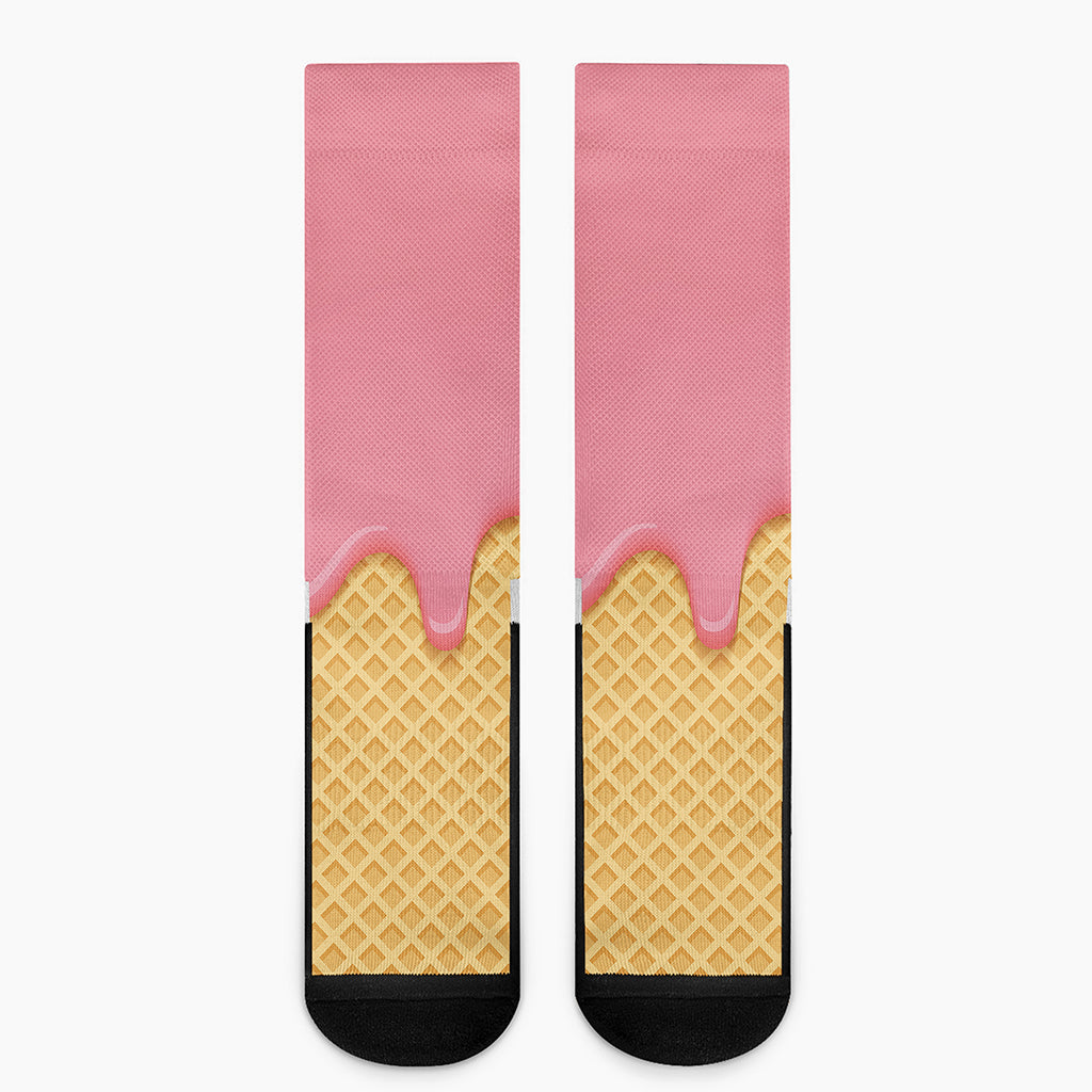 Pink Ice Cream Melted Print Crew Socks