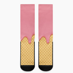 Pink Ice Cream Melted Print Crew Socks