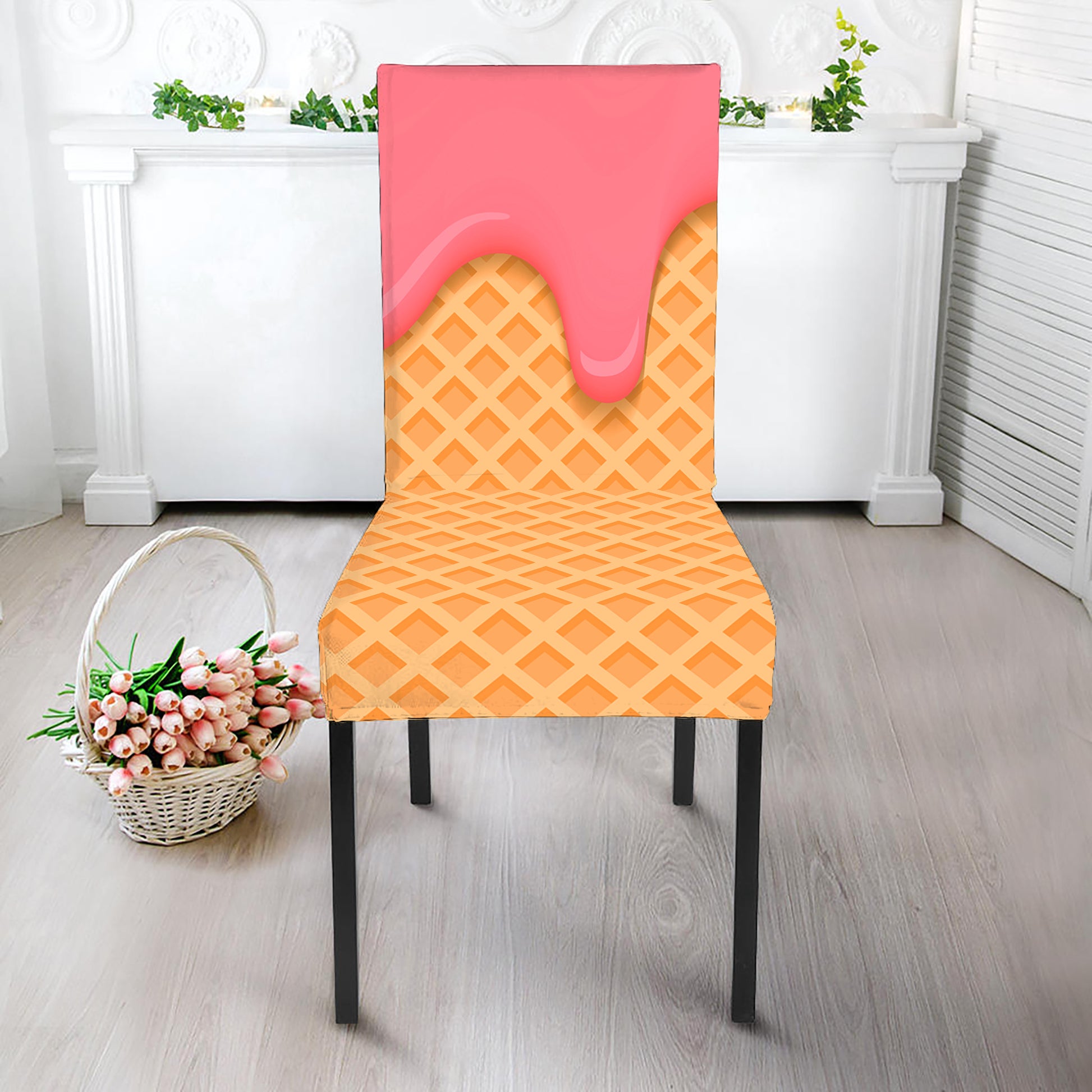 Pink Ice Cream Melted Print Dining Chair Slipcover