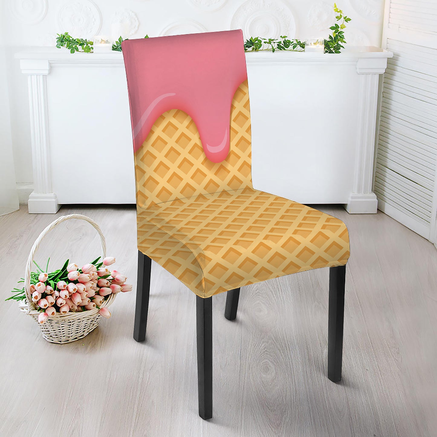 Pink Ice Cream Melted Print Dining Chair Slipcover