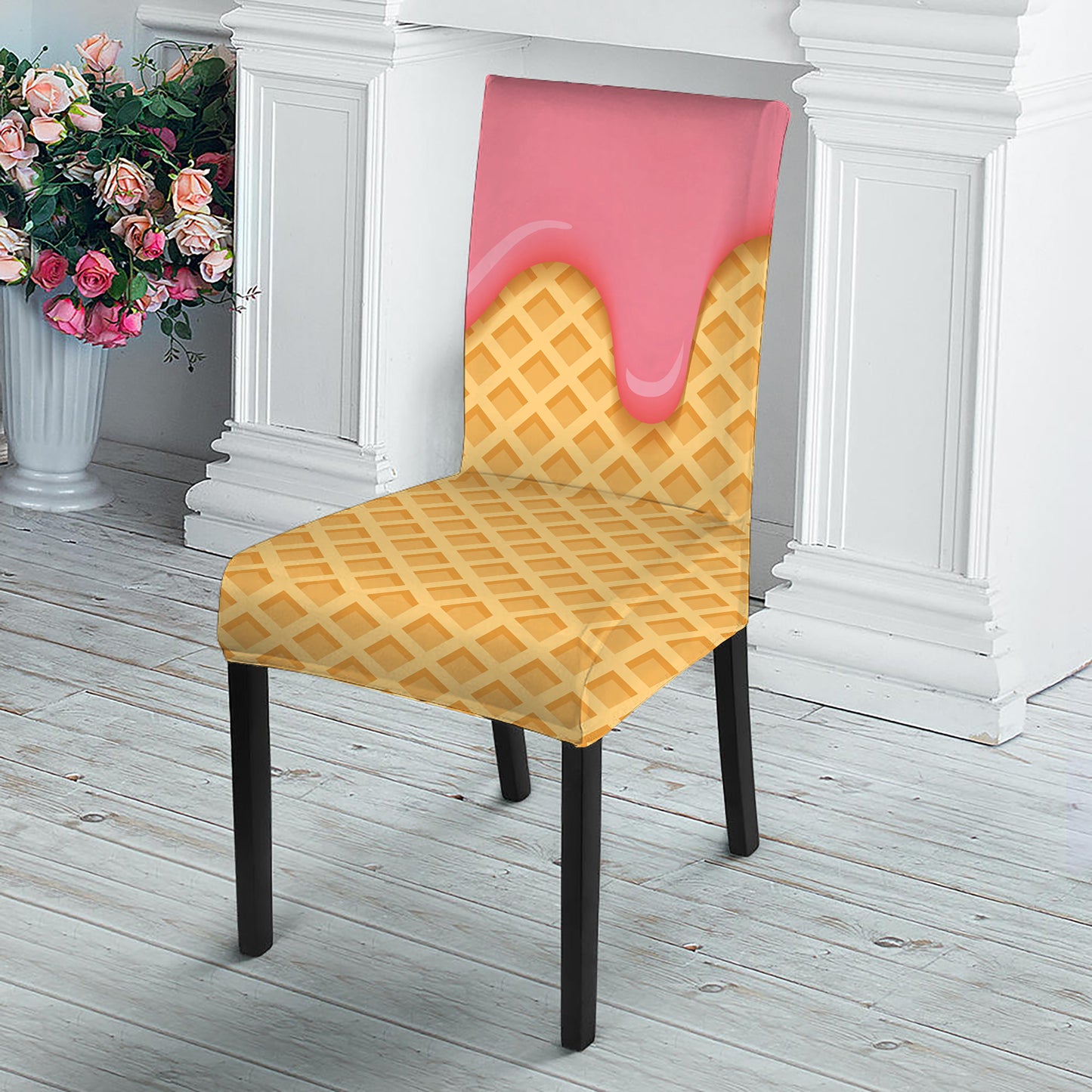 Pink Ice Cream Melted Print Dining Chair Slipcover
