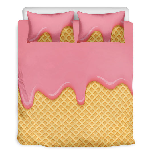 Pink Ice Cream Melted Print Duvet Cover Bedding Set