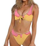 Pink Ice Cream Melted Print Front Bow Tie Bikini