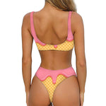 Pink Ice Cream Melted Print Front Bow Tie Bikini