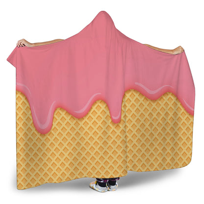 Pink Ice Cream Melted Print Hooded Blanket