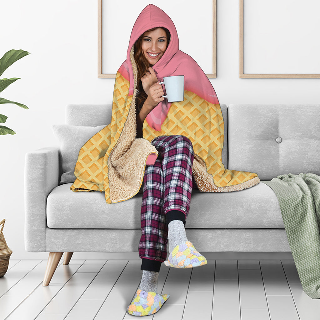 Pink Ice Cream Melted Print Hooded Blanket