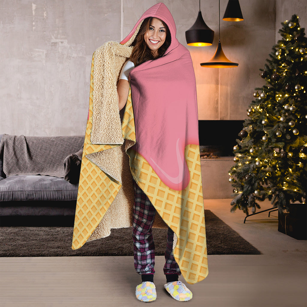 Pink Ice Cream Melted Print Hooded Blanket