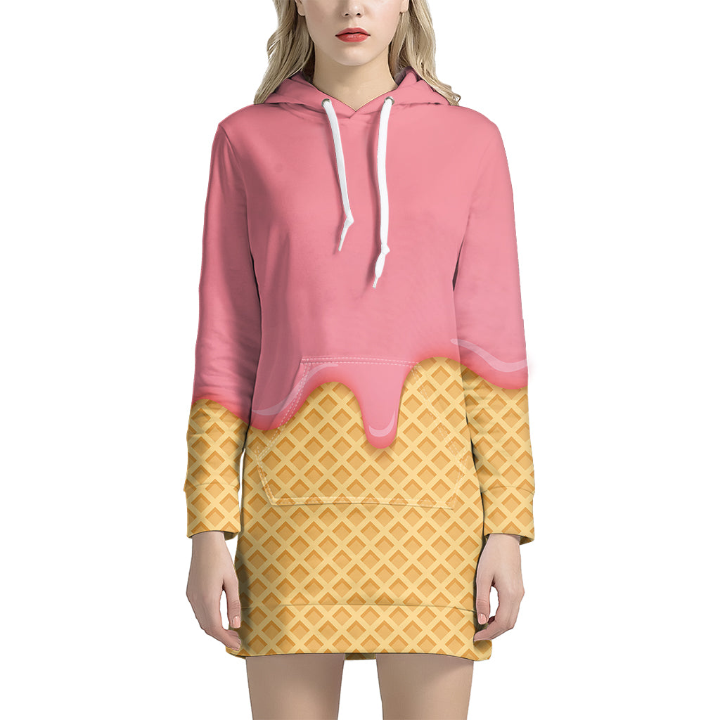 Pink Ice Cream Melted Print Hoodie Dress
