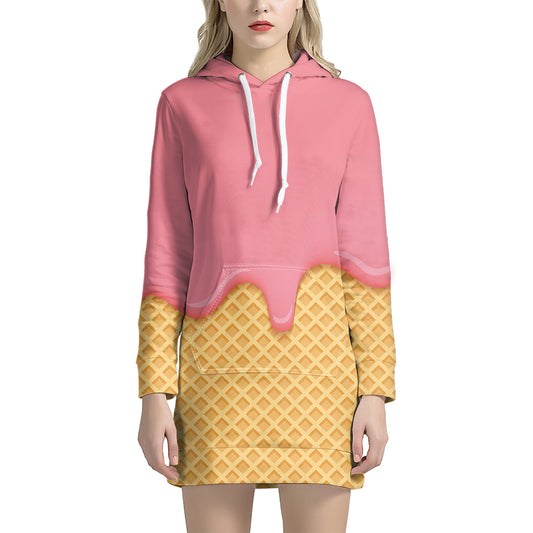 Pink Ice Cream Melted Print Hoodie Dress