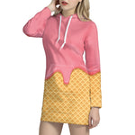 Pink Ice Cream Melted Print Hoodie Dress