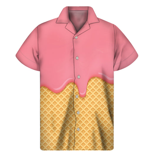 Pink Ice Cream Melted Print Men's Short Sleeve Shirt