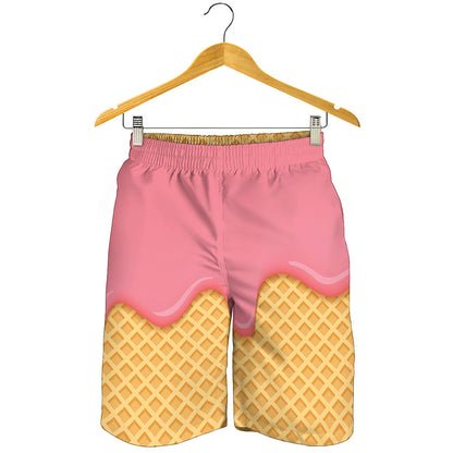 Pink Ice Cream Melted Print Men's Shorts