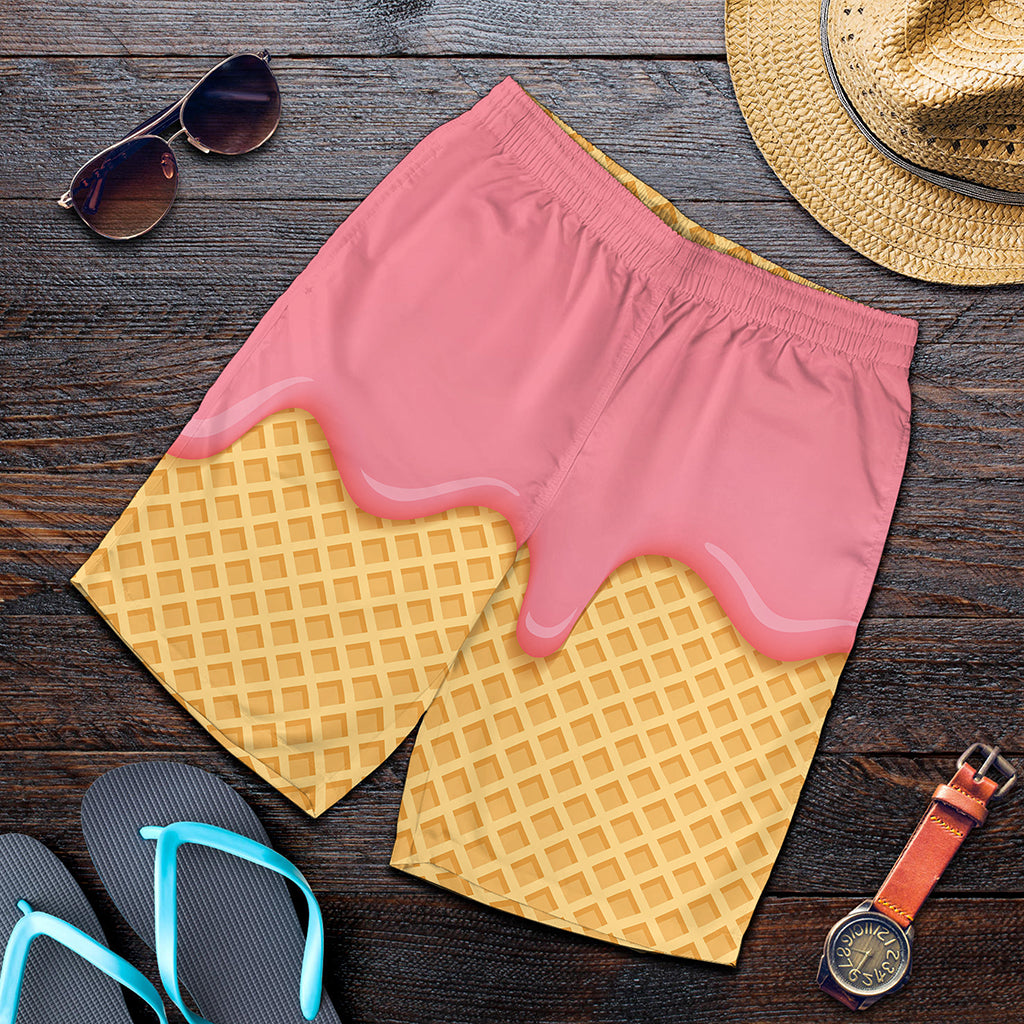Pink Ice Cream Melted Print Men's Shorts
