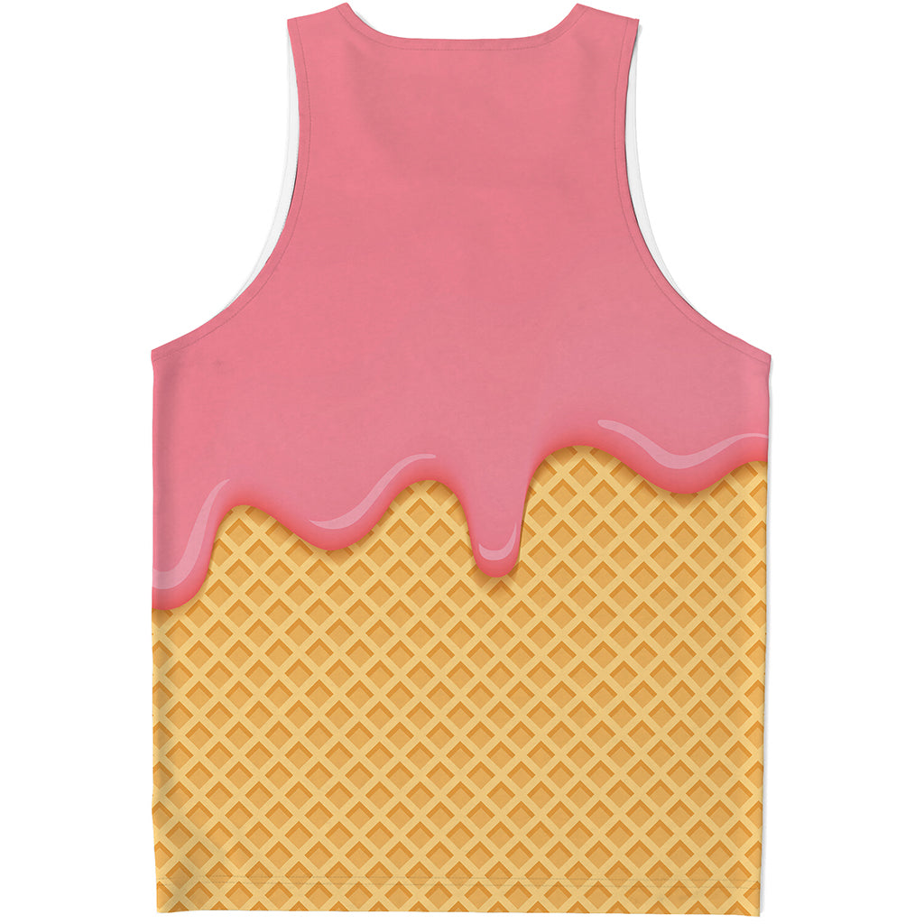Pink Ice Cream Melted Print Men's Tank Top