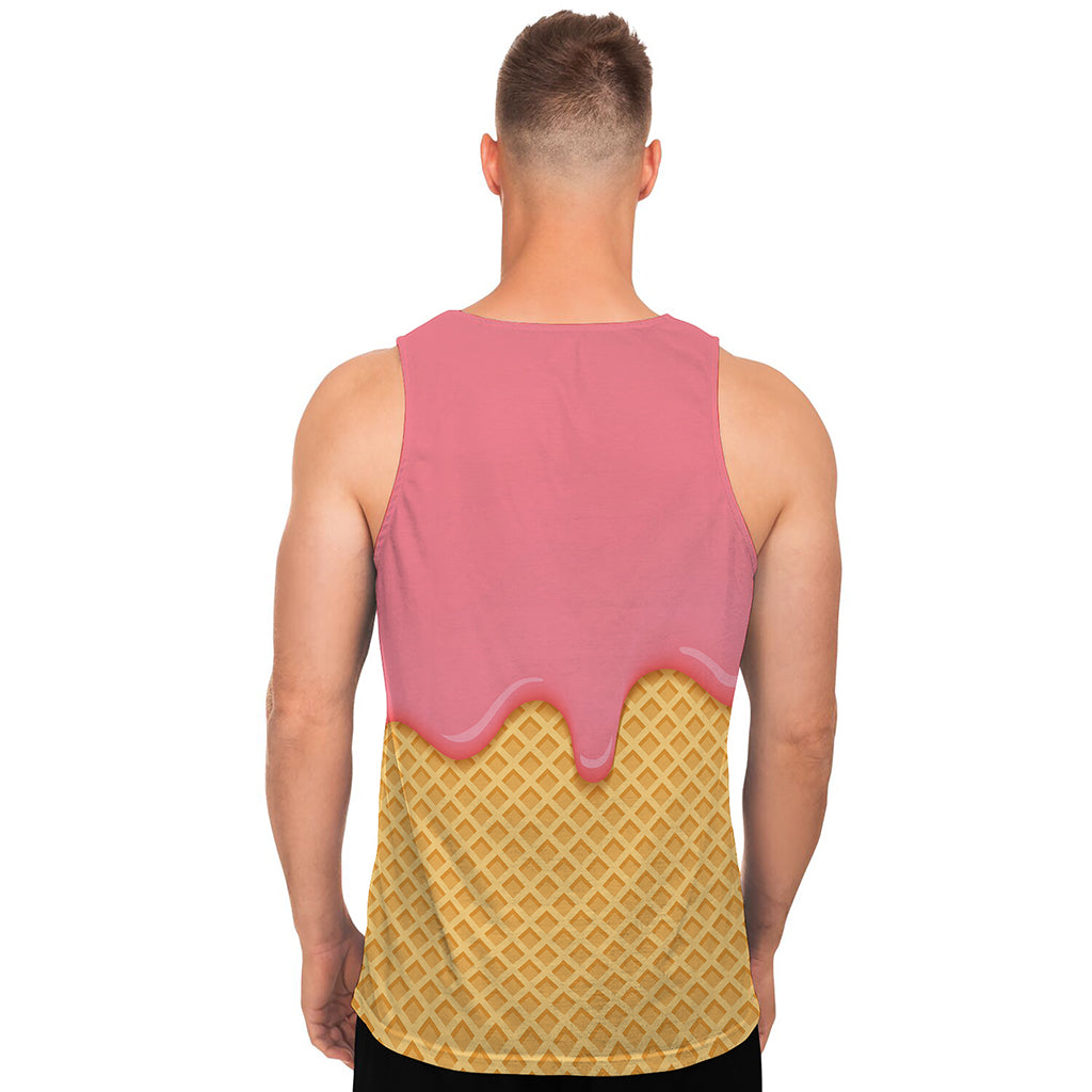 Pink Ice Cream Melted Print Men's Tank Top