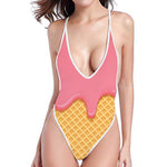 Pink Ice Cream Melted Print One Piece High Cut Swimsuit