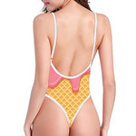 Pink Ice Cream Melted Print One Piece High Cut Swimsuit
