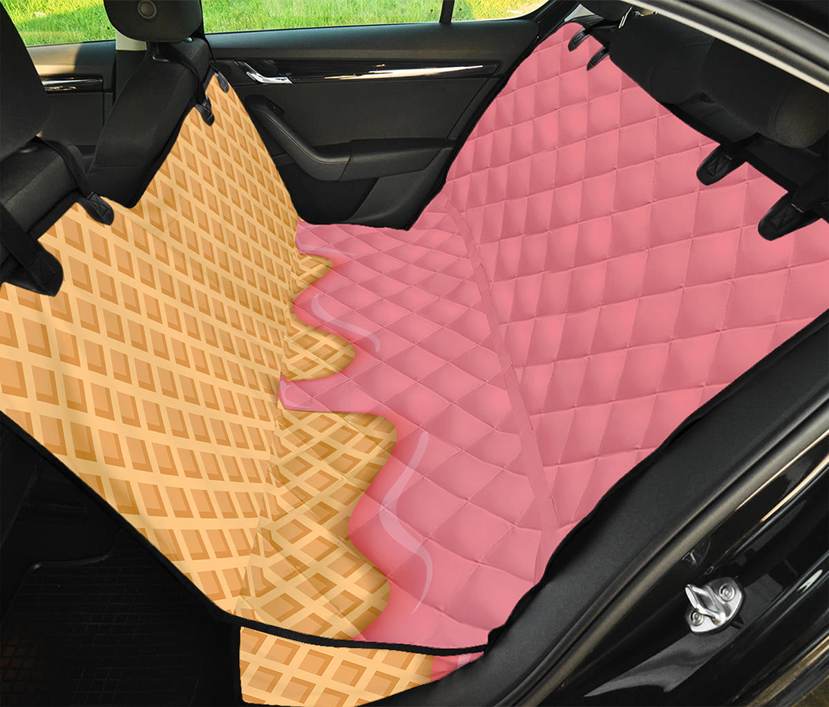Pink Ice Cream Melted Print Pet Car Back Seat Cover