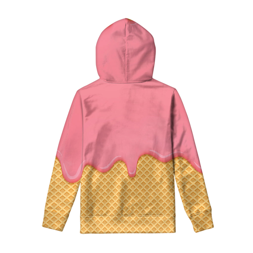 Pink Ice Cream Melted Print Pullover Hoodie