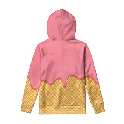 Pink Ice Cream Melted Print Pullover Hoodie
