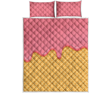 Pink Ice Cream Melted Print Quilt Bed Set