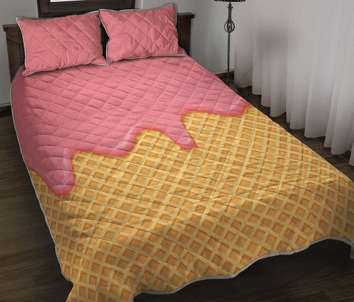Pink Ice Cream Melted Print Quilt Bed Set