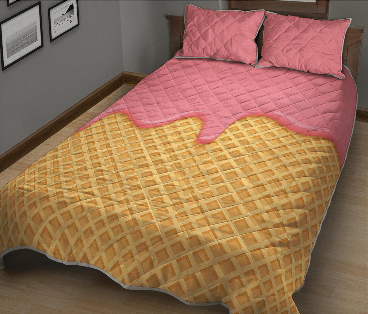 Pink Ice Cream Melted Print Quilt Bed Set