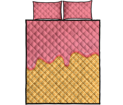 Pink Ice Cream Melted Print Quilt Bed Set