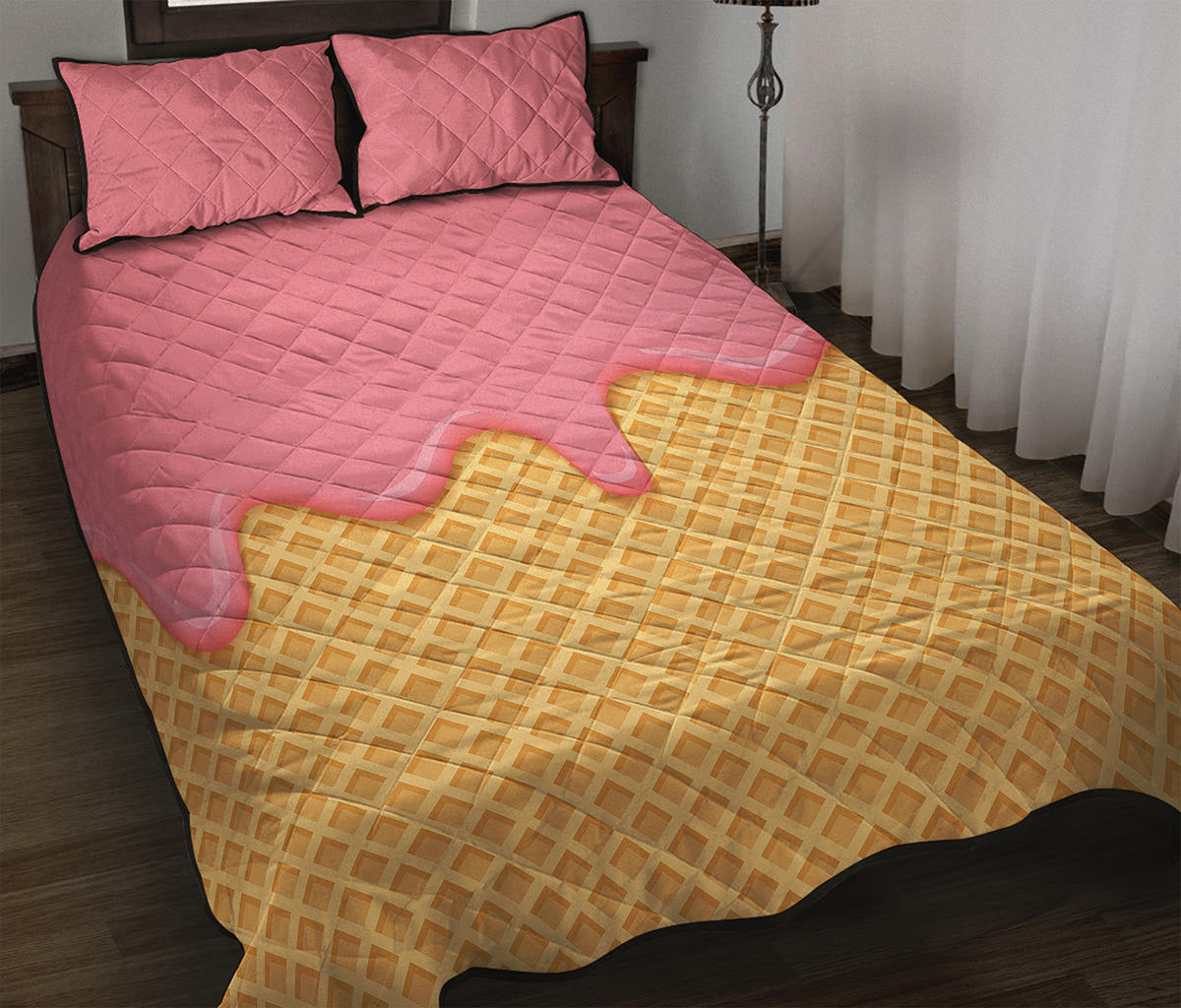 Pink Ice Cream Melted Print Quilt Bed Set