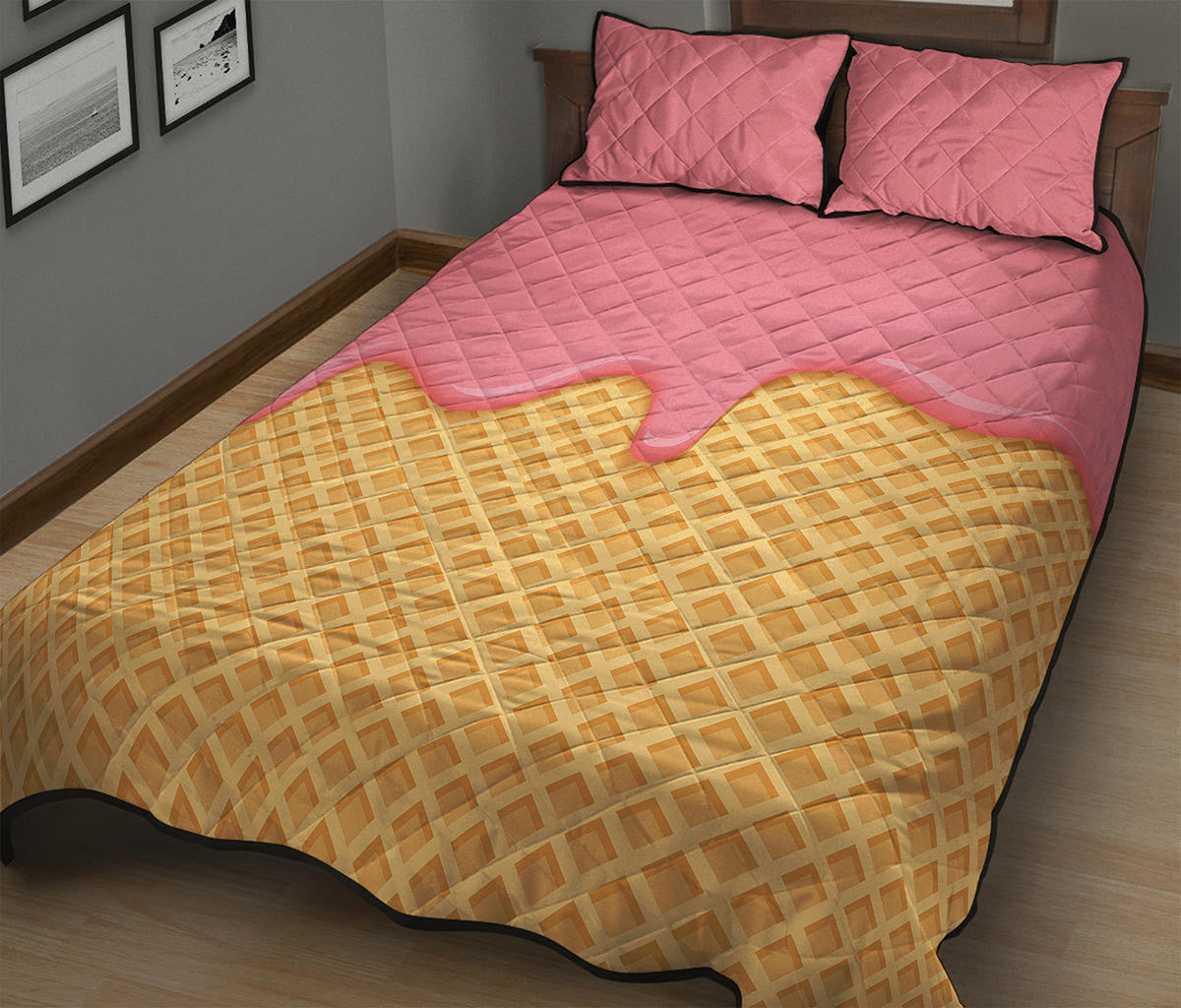 Pink Ice Cream Melted Print Quilt Bed Set