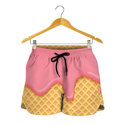 Pink Ice Cream Melted Print Women's Shorts