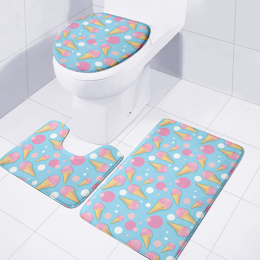 Pink Ice Cream Pattern Print 3 Piece Bath Mat Set
