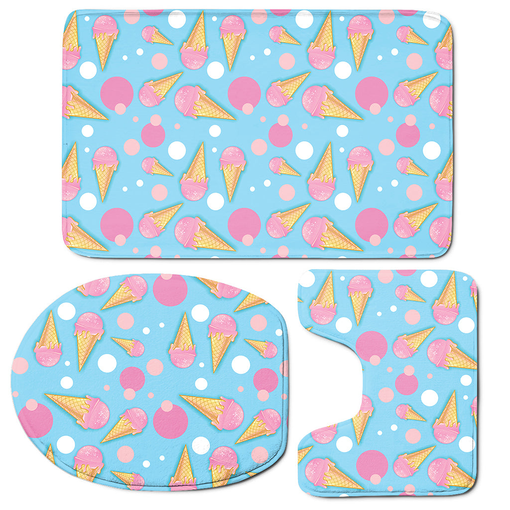 Pink Ice Cream Pattern Print 3 Piece Bath Mat Set