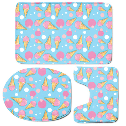 Pink Ice Cream Pattern Print 3 Piece Bath Mat Set
