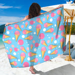 Pink Ice Cream Pattern Print Beach Sarong Wrap