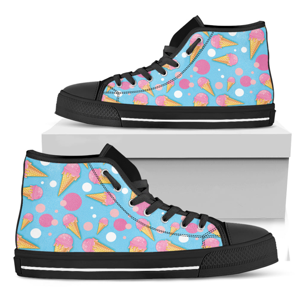 Pink Ice Cream Pattern Print Black High Top Shoes