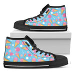 Pink Ice Cream Pattern Print Black High Top Shoes