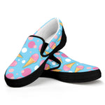 Pink Ice Cream Pattern Print Black Slip On Shoes