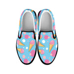 Pink Ice Cream Pattern Print Black Slip On Shoes