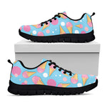 Pink Ice Cream Pattern Print Black Sneakers
