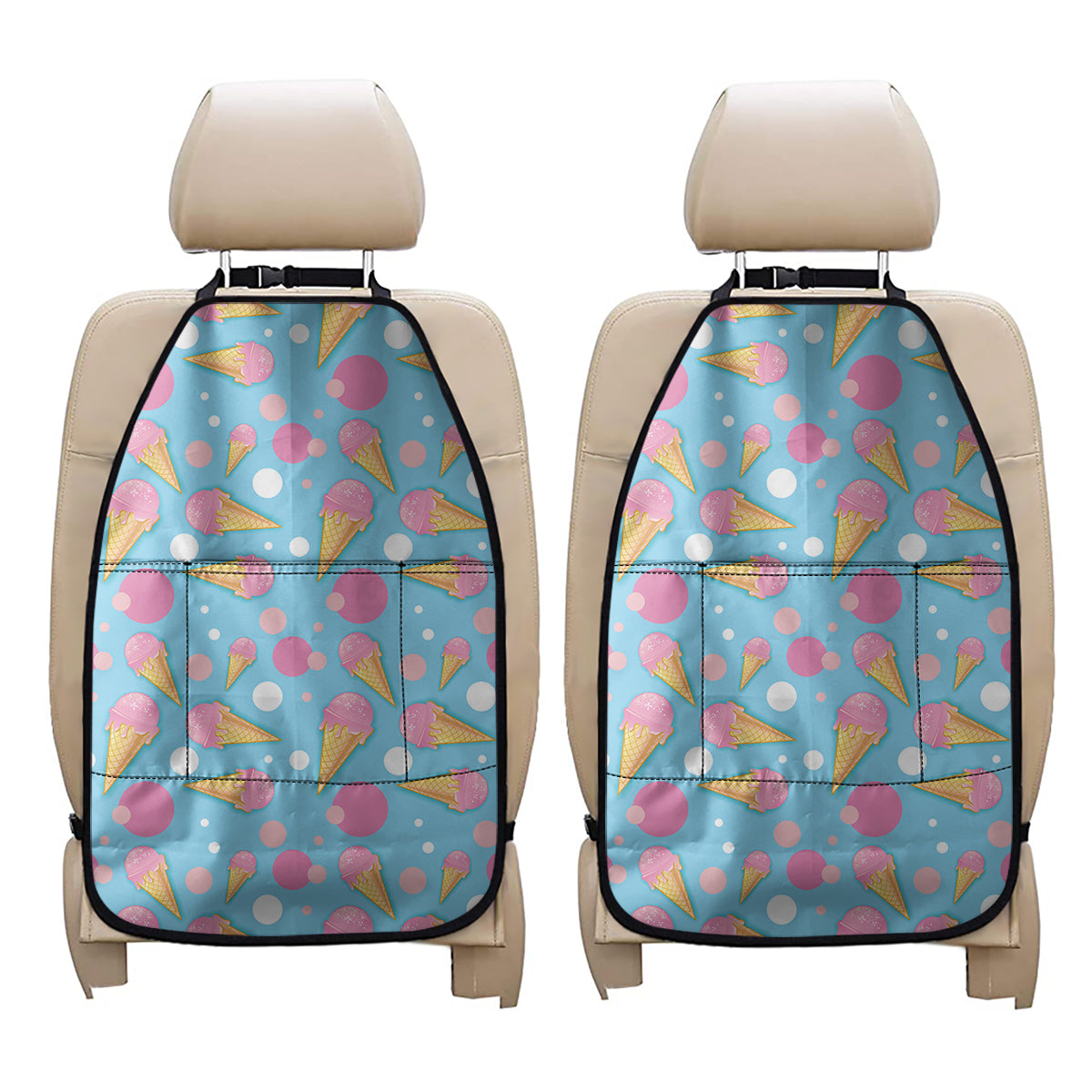 Pink Ice Cream Pattern Print Car Seat Organizers