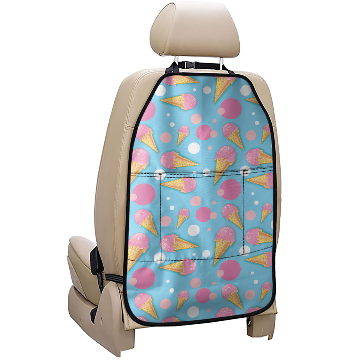 Pink Ice Cream Pattern Print Car Seat Organizers